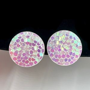 Vintage W. GERMANY Iridescent Plastic Fish Scale Snake Skin Clip Earrings